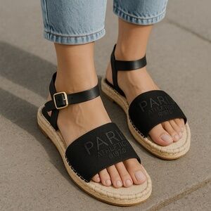 Like New. Black Flatform Espadrilles Size 6 – Faux Leather & Woven Canvas